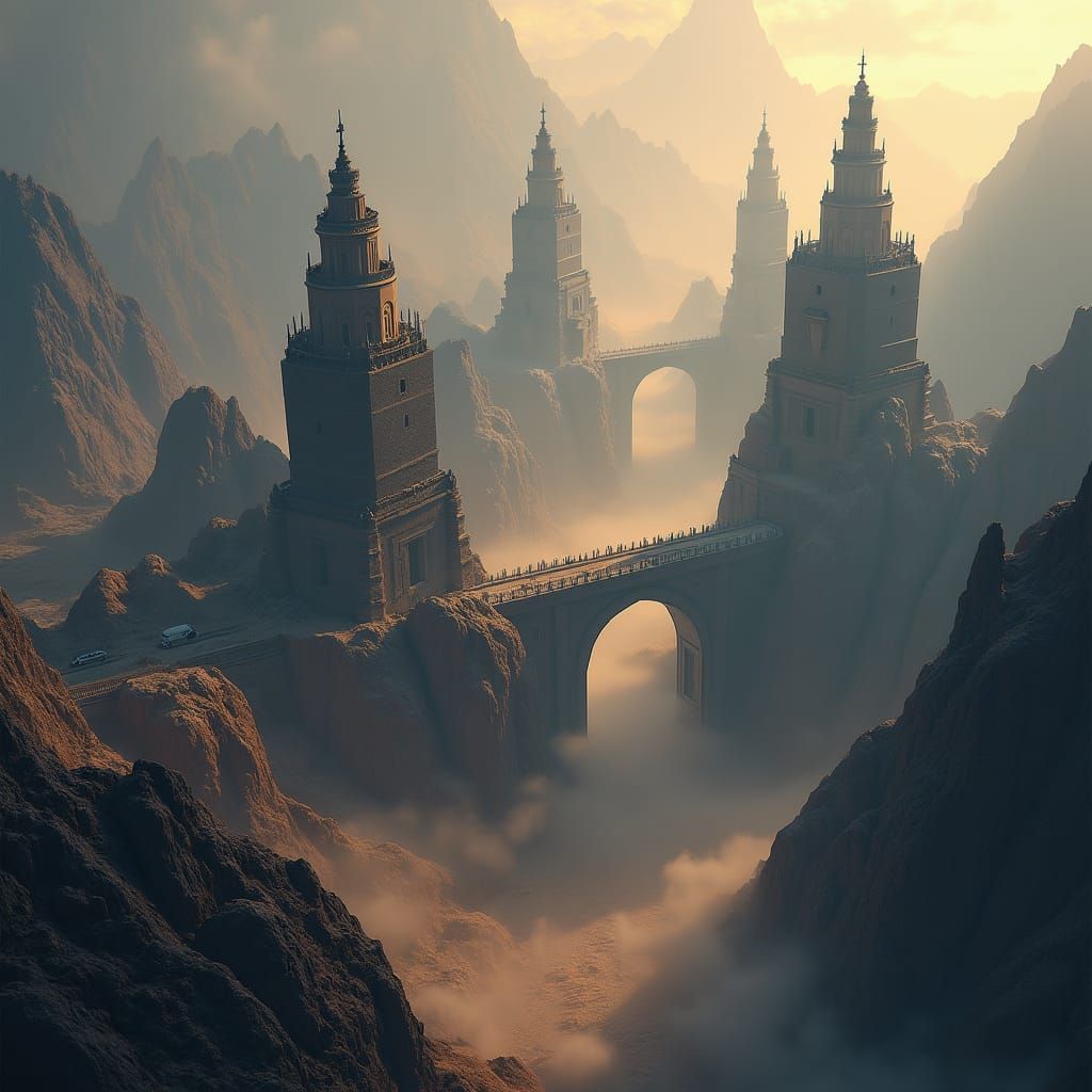 Colossal Fortified Fantasy City Amidst Desert Mountains