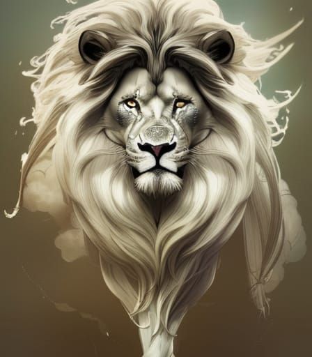 Hyperdetailed White Lion Portrait in Art Nouveau Style