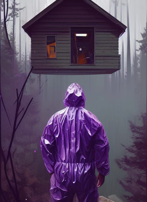 Hazmat Suit at Cabin, Digital Illustration