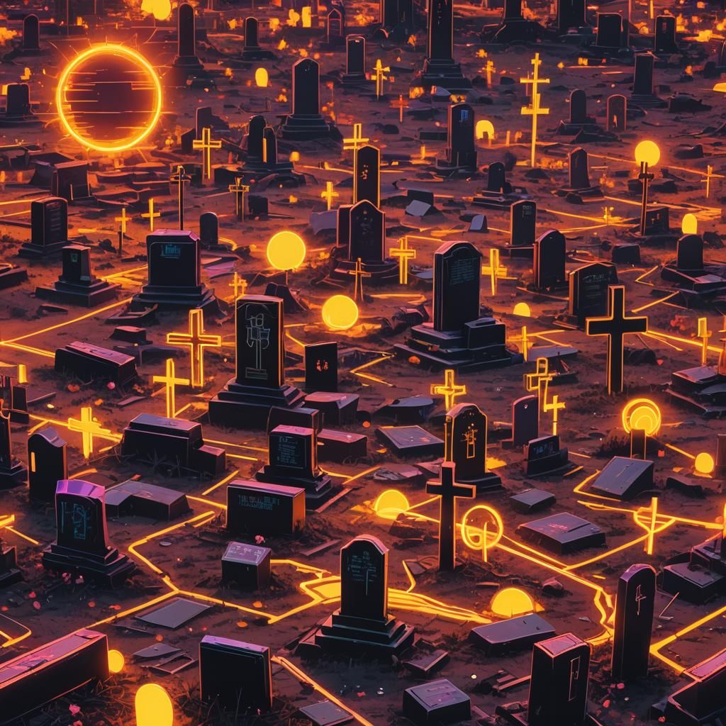Neon Graveyards on the Sun in Cyberpunk Style