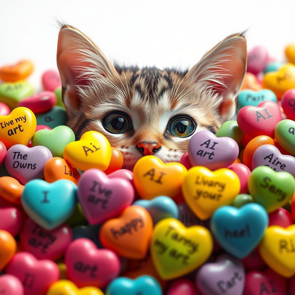 Whimsical Feline Amidst Candyland Delights in Digital Art