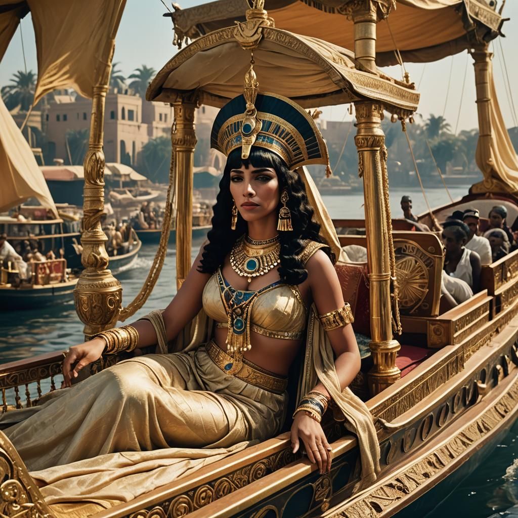 Cleopatra's Royal Barge on the Nile: Cinematic Still