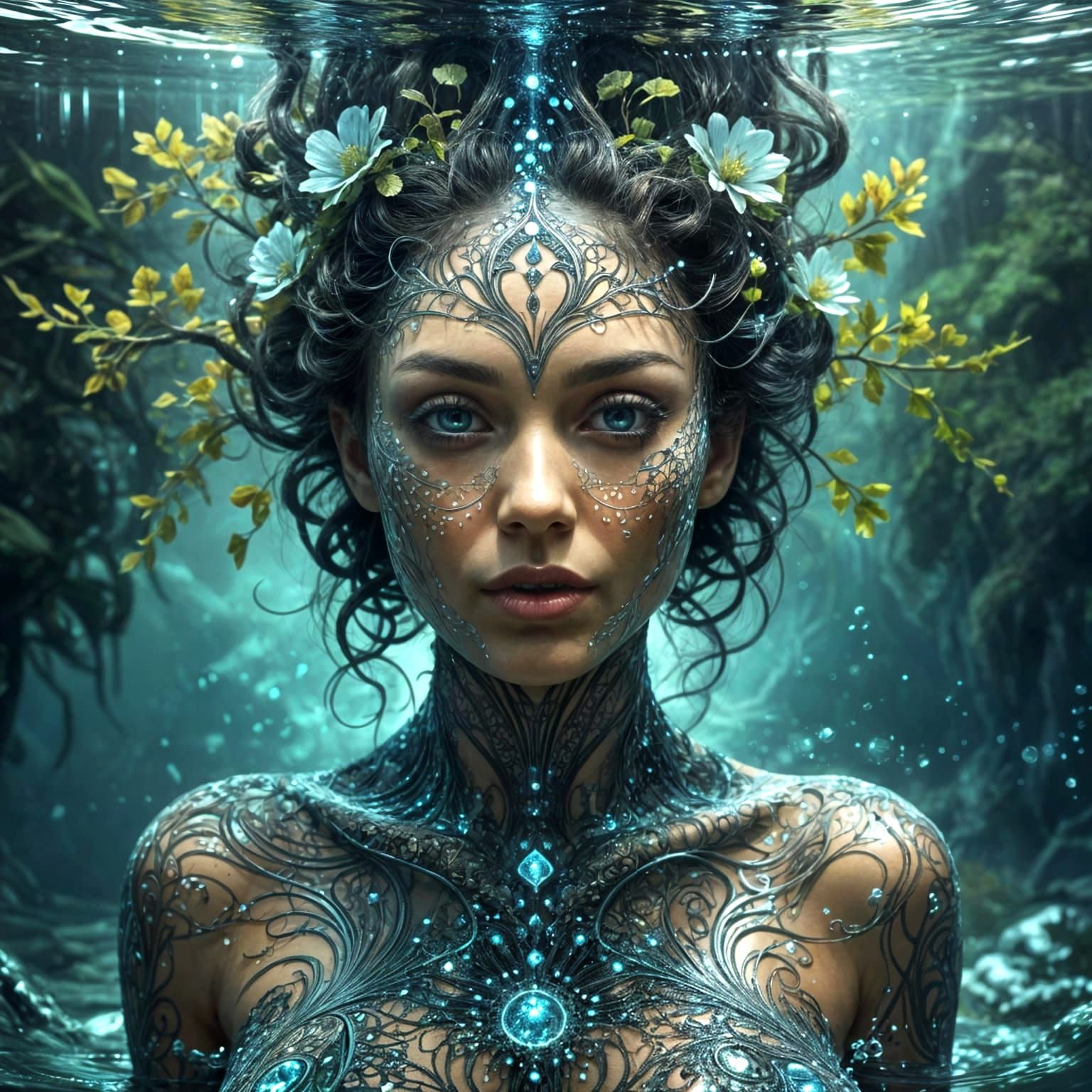 Mystical Underwater Goddess in Fractal Splendor
