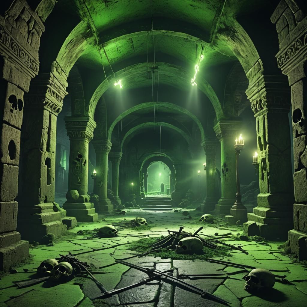Oozing Green Acid in Ancient Catacombs: Digital Matte Painti...