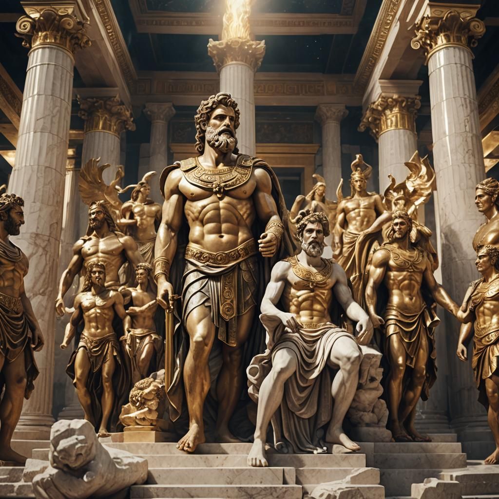 Olympian Gods in Temple with Divine Powers