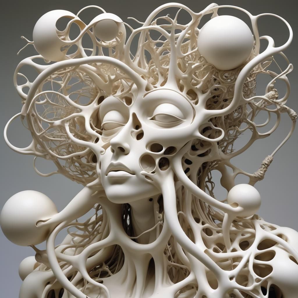 Futuristic Sculpture Exploring Life Science in Cyberpunk Sty...