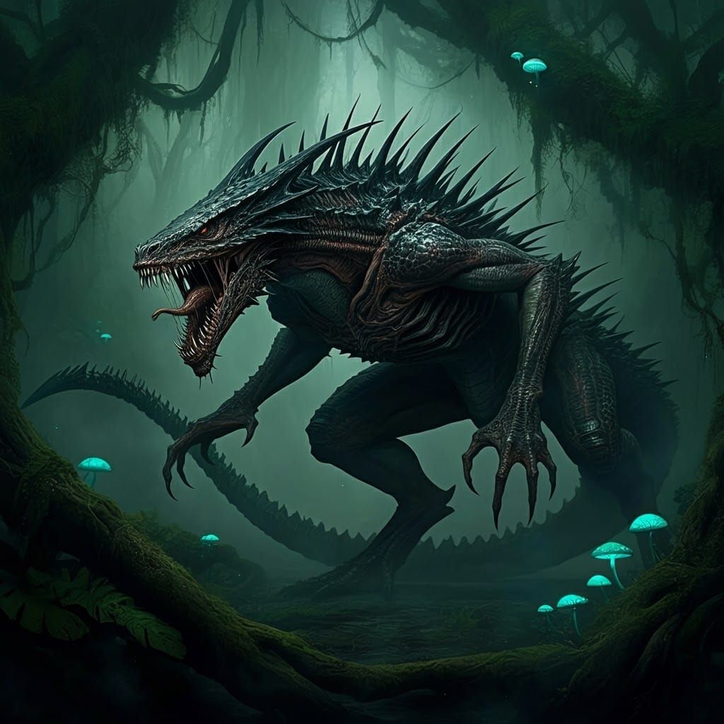 a terrifying Dragon xenomorph hybrid, sharp teeth and scaly ...