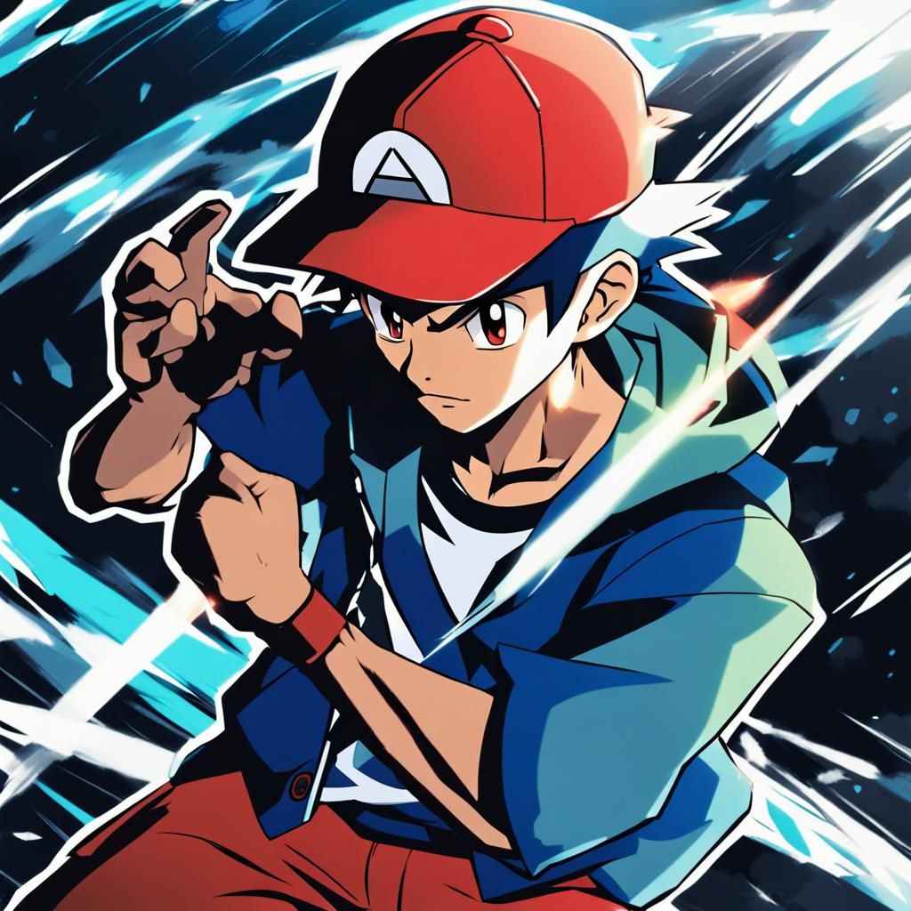 Ash Ketchum Anime Art in Cel-Shaded Style
