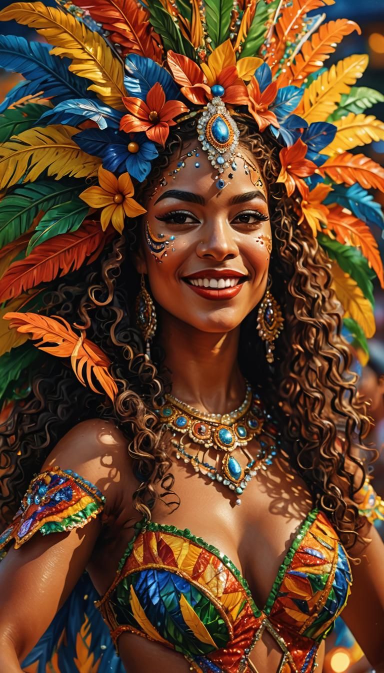 Vibrant Samba Queen Portrait in Oil Painting Style