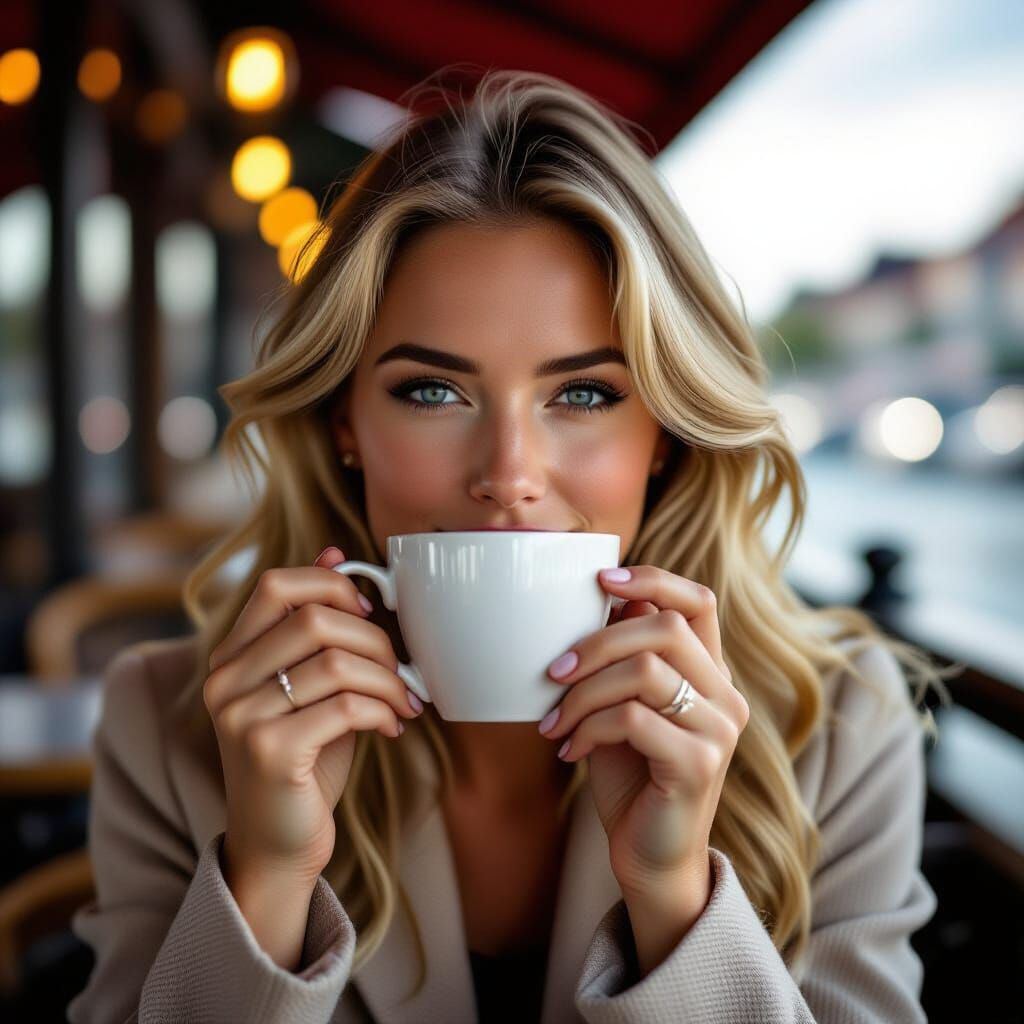 Alexandra Drinks Coffee in La Rochelle Harbour