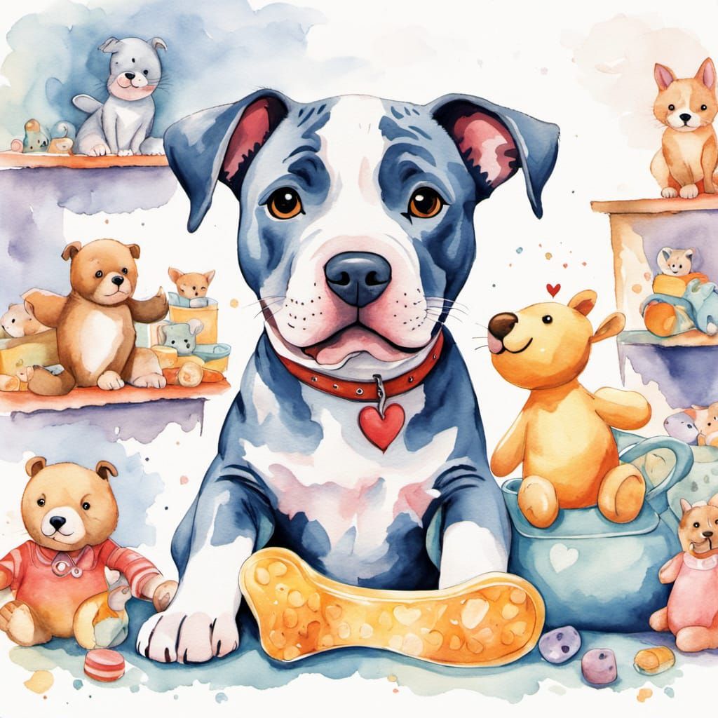 Whimsical Pitbull Puppy in a Cozy Playroom