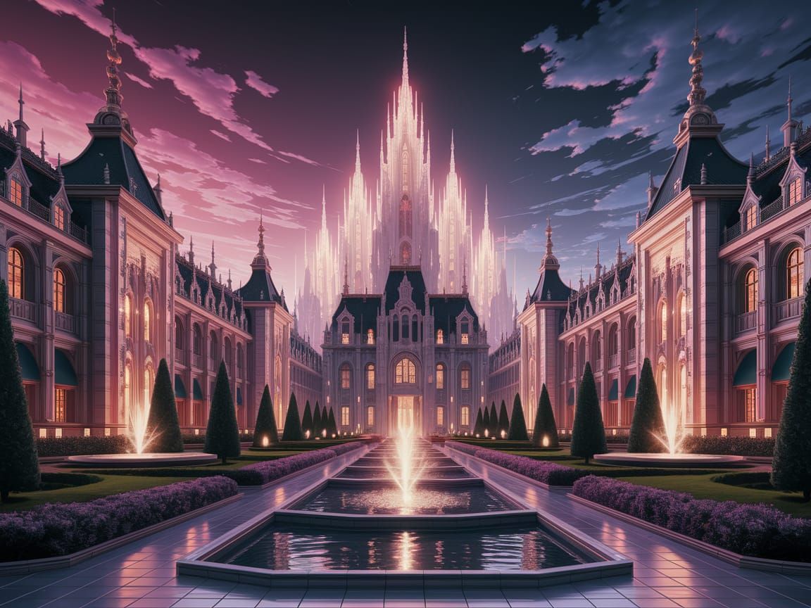 Magitek City's Utopian Noble District in Warm, Magical Light...