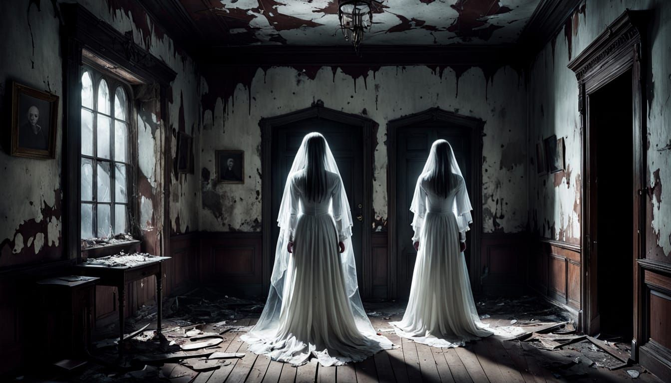 Ethereal Gothic Mansion at Night: Shadows and Specters