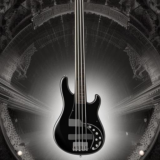 Black Bass Guitar with Silver Ornaments