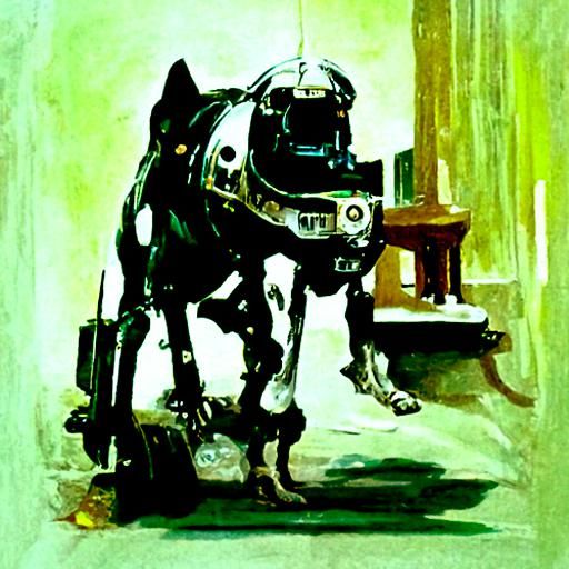 Robot Dog in Oil Painting Style