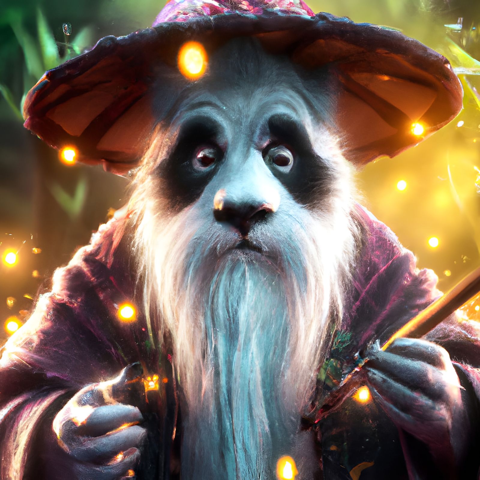 Panda Wizard Gandalf Close-up: 3D Rendered Concept Art