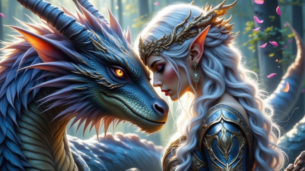Elf Warrior Bonds With Dragon in Mystical Realm