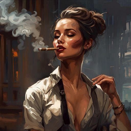 Beautiful Woman Smoking Cigar as Splash Art