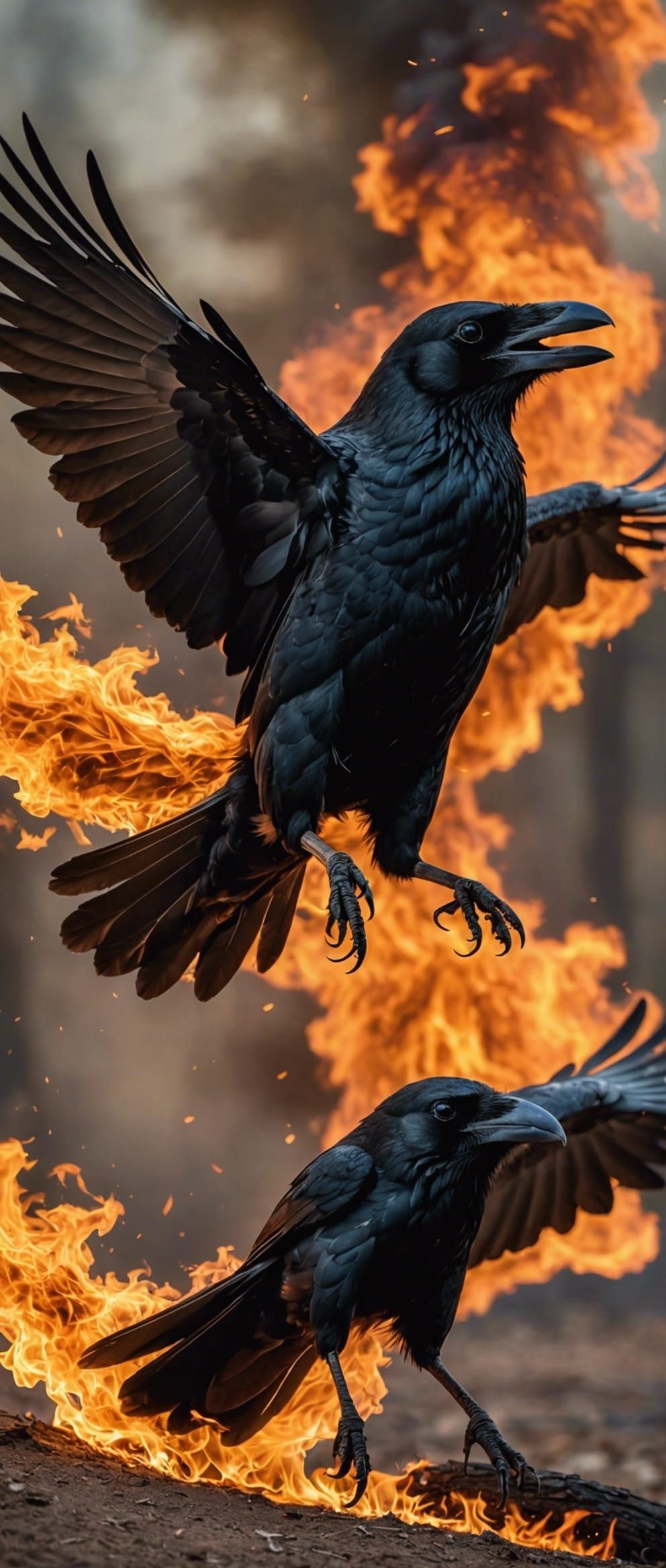 Fiery Raven in Flight: 8K Golden Hour Photograph