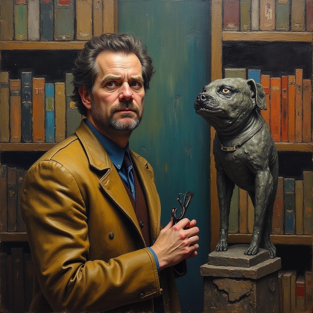 Surreal Impasto Oil Painting of a Giant Book in a Library