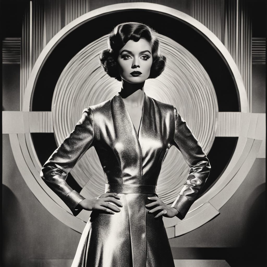 Vintage Singer in Gleaming Silver Costume on Stage