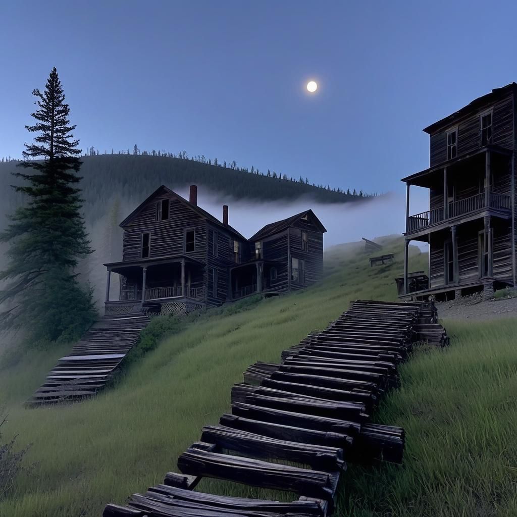 ((A zoomed out picture of a realistic view of an abandoned M...