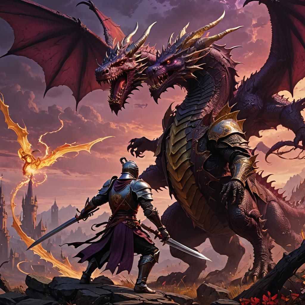 Knight and Dragon Battle in Dark Fantasy Style