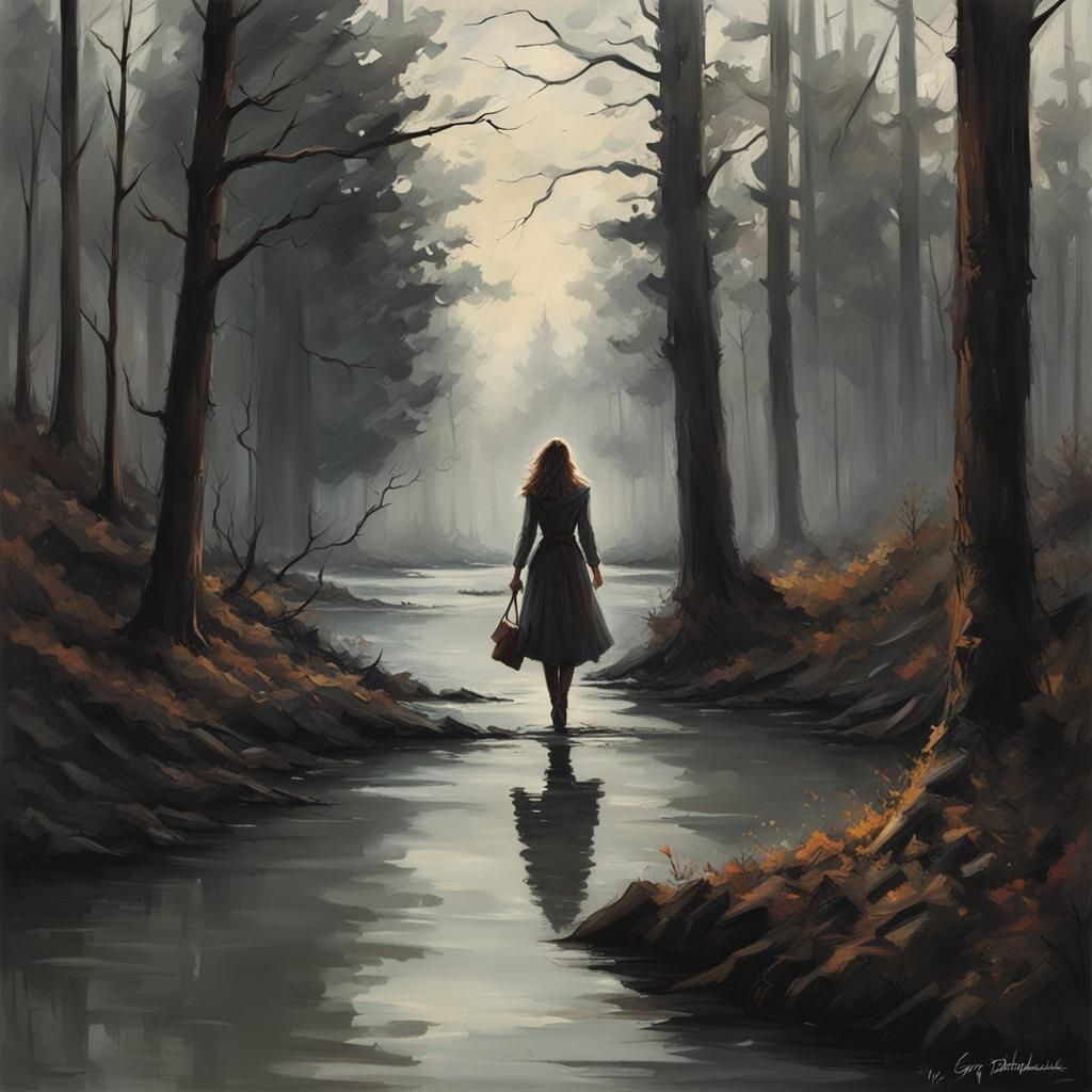 Sinister Girl Walking in Woods