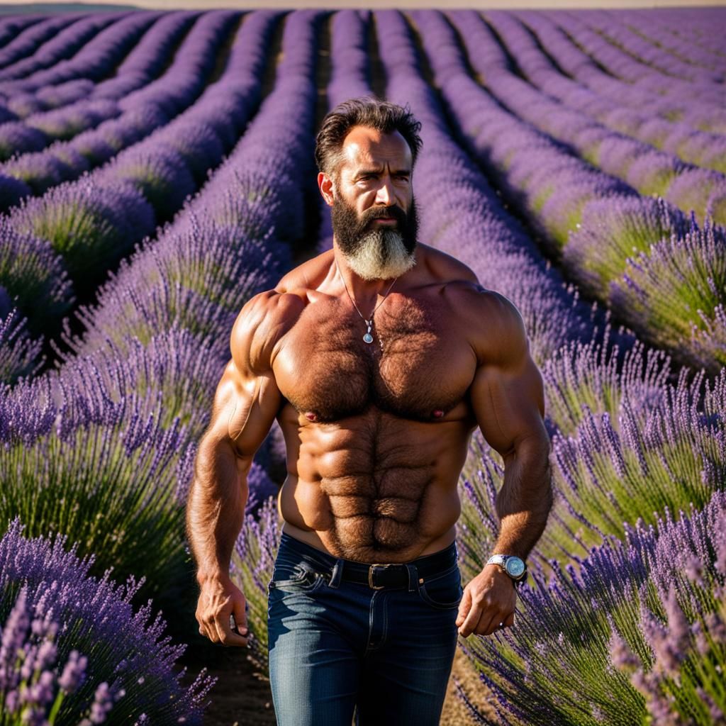 Man Walks in Lavender Field