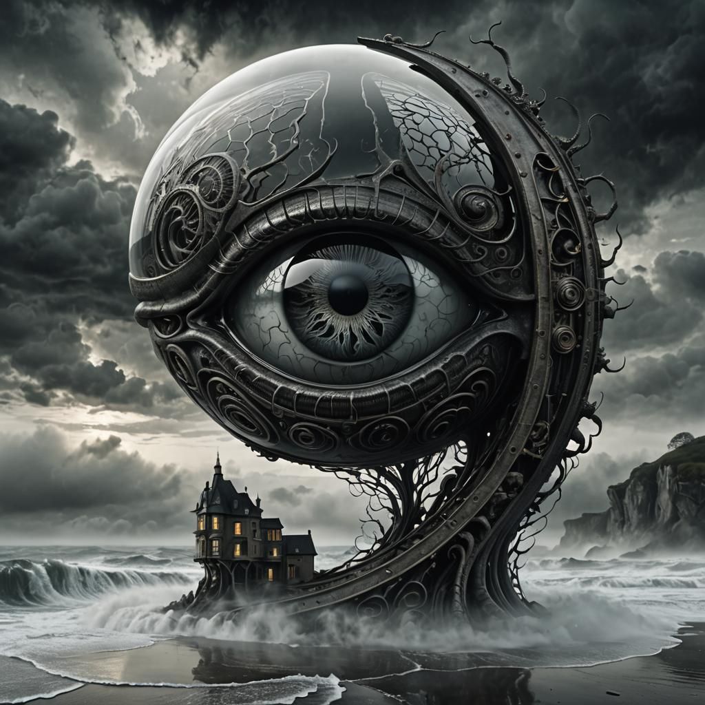 Surreal Biomechanical Glass 'A' in Dark Fantasy Style