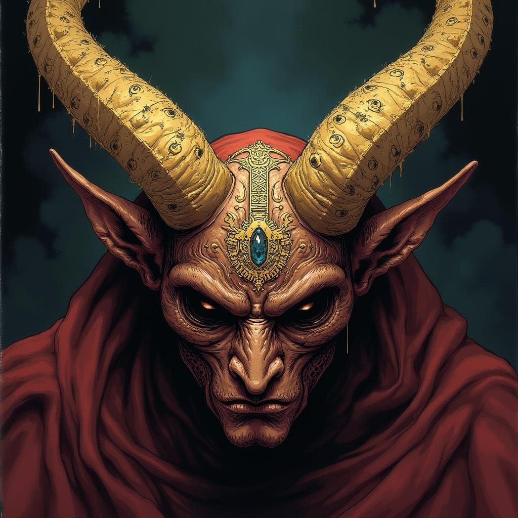 Horned Mask with Golden Runes in Fantasy Style