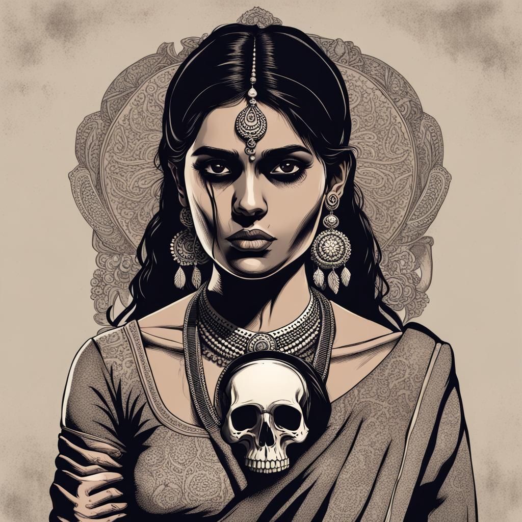 Indian Woman with Skull: A Symbolic Portrait
