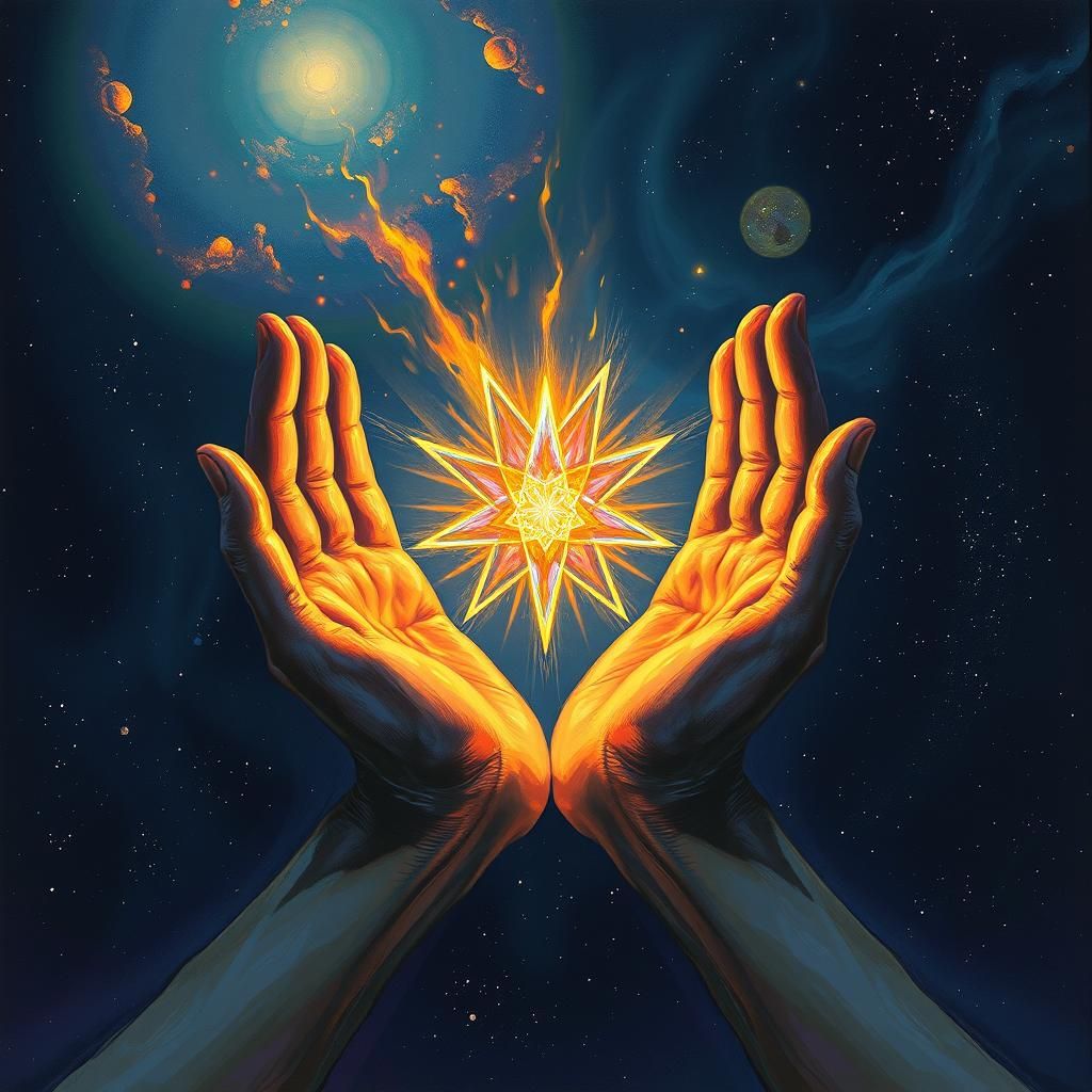 Divine Hands Cradling a Star in Deep Space