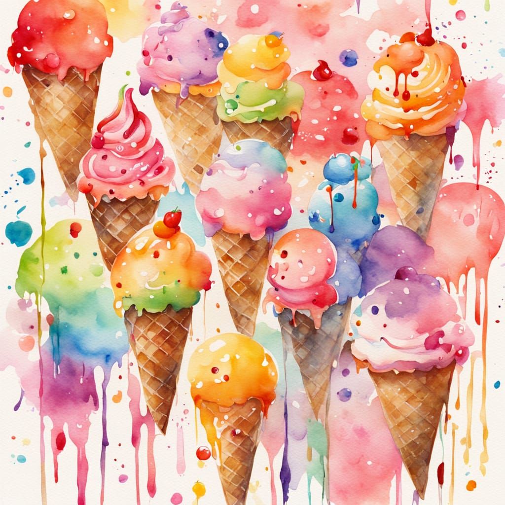 Whimsical Watercolour of a Child with Ice Cream