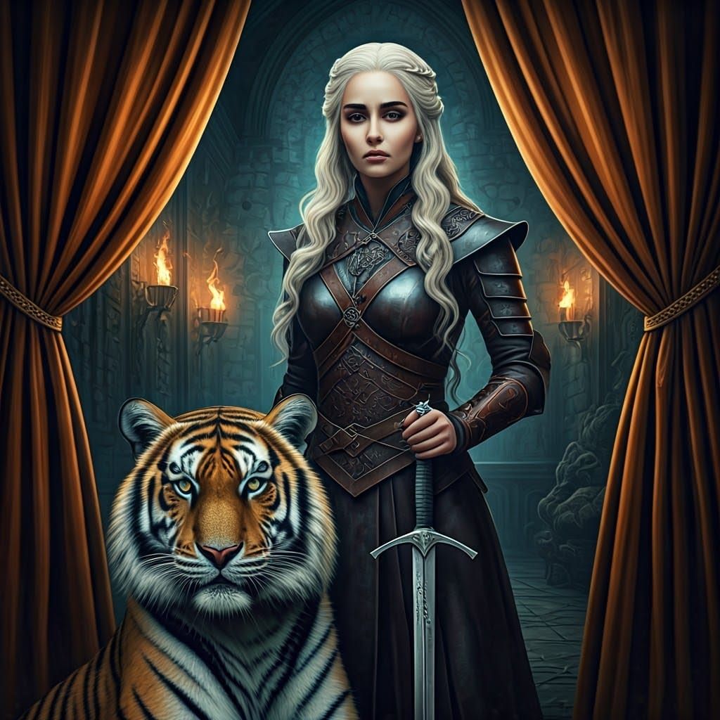 Woman and Tiger in Game of Thrones Cosplay