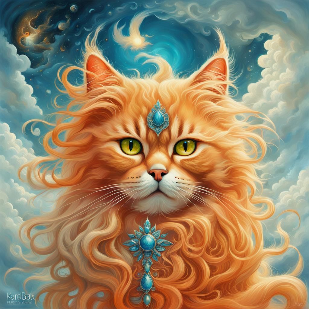 Surreal Cat Goddess in Fantasy Landscape