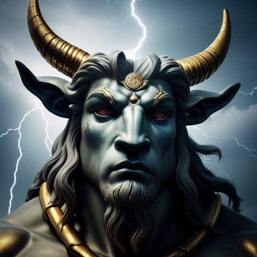 Photorealistic Minotaur Holding Zeus' Lightning