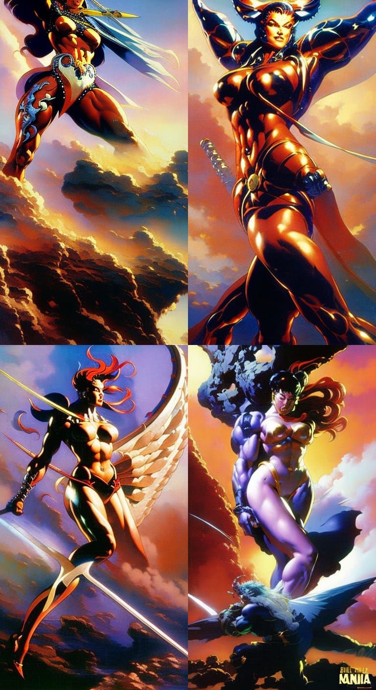 Beautiful female bodybuilder Anna Mikhaylenko as a anime style fighter posing in a white bikini, ripped muscles, smiling...