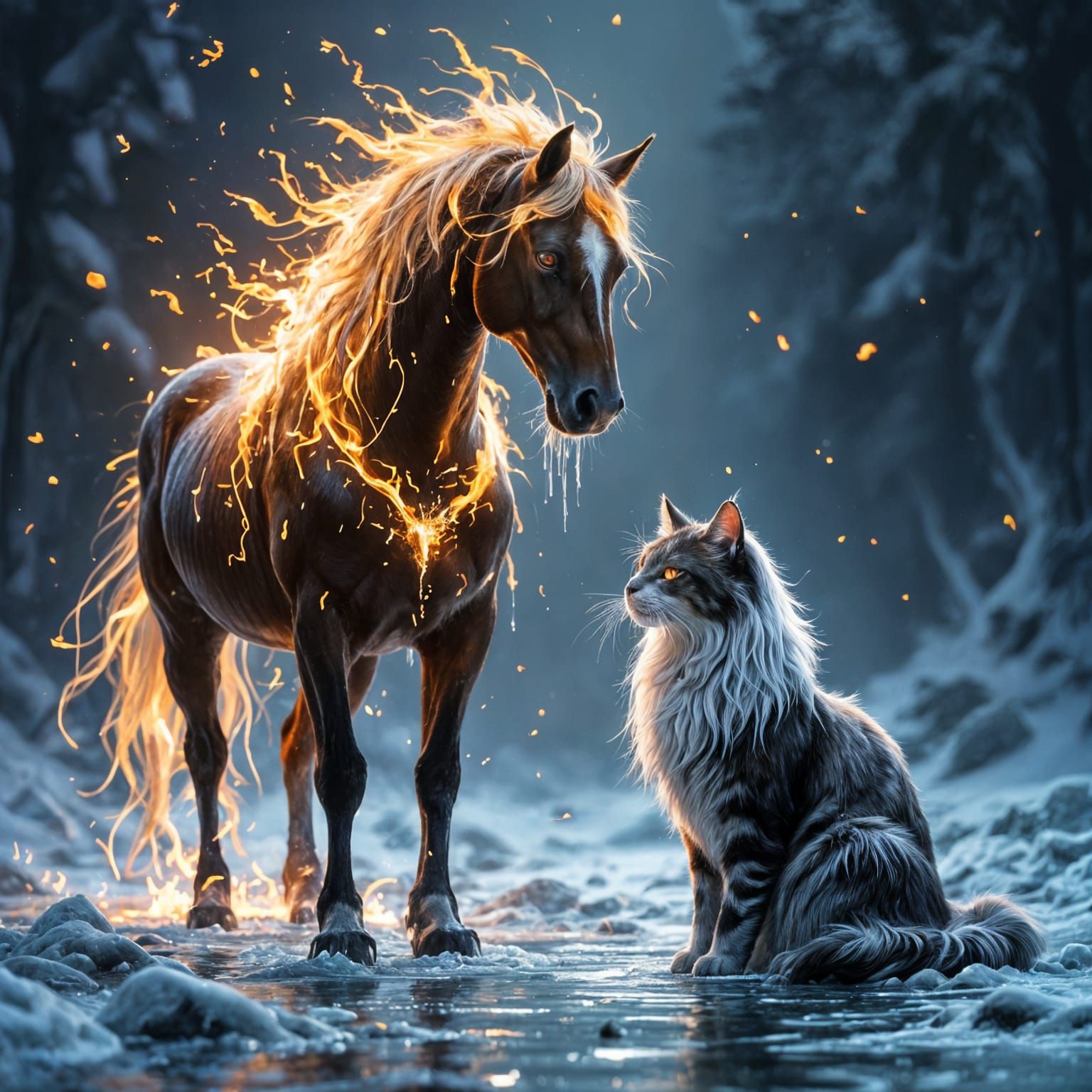 Fire and Water Horse with Ice and Fire Cat