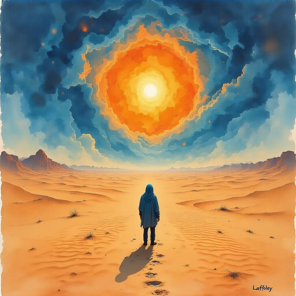 Desolate Desert Landscape in Vivid Surreal Style