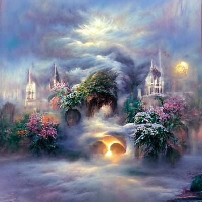 Ethereal Moon Awakening in a Fantasy Landscape