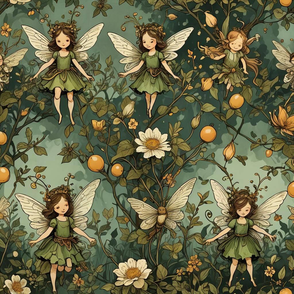 Magical Pixies Nurturing Nature in Detailed Painting