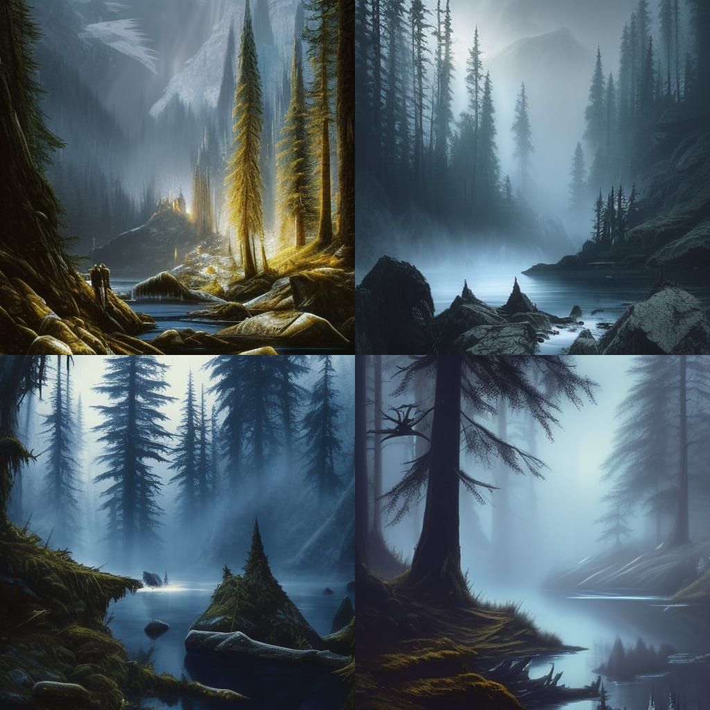 Dark Blue Mountain Lake in Winter Sun