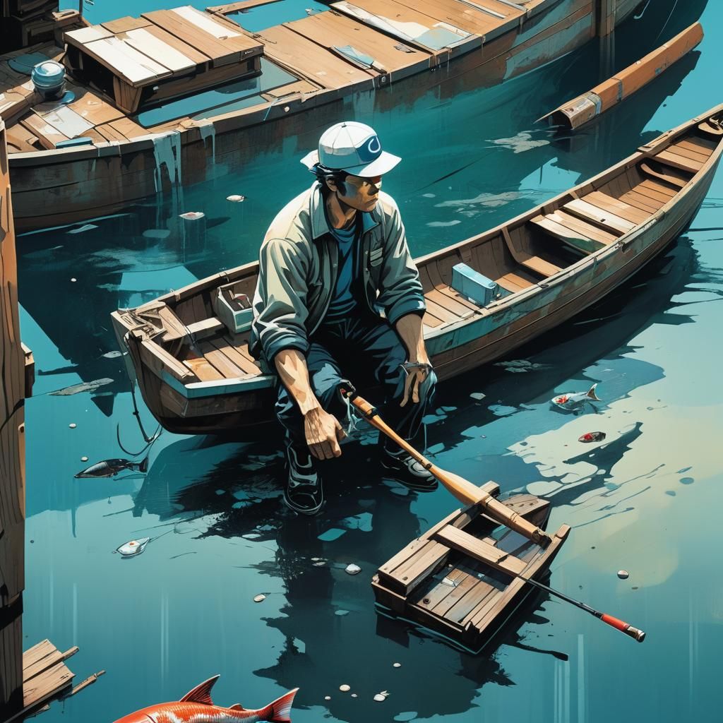 Futuristic Cubist Fisherman in Sci-Fi Illustration