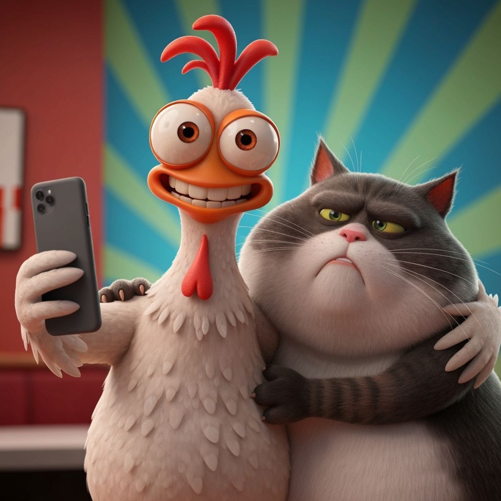 Chicken and Grumpy Cat Selfie in KFC
