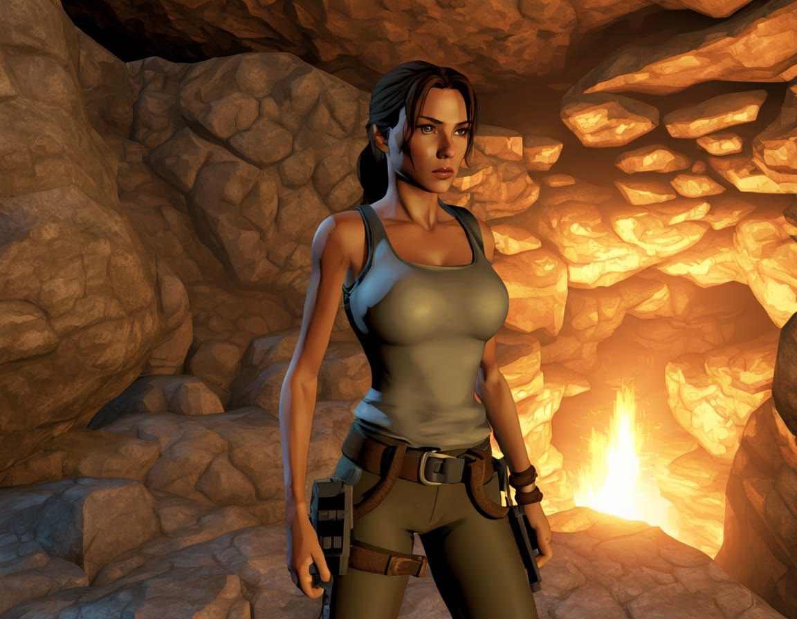 Lara Croft in Mid 90s Low Poly 3D Cave