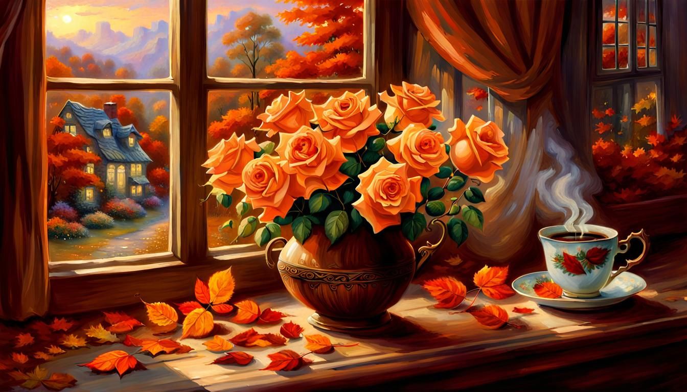 Autumn Bouquet on Windowsill in Ethereal Style