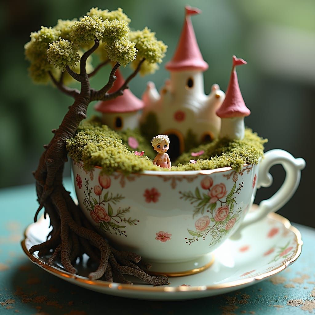 Fairy Tale Scene Inside a Teacup