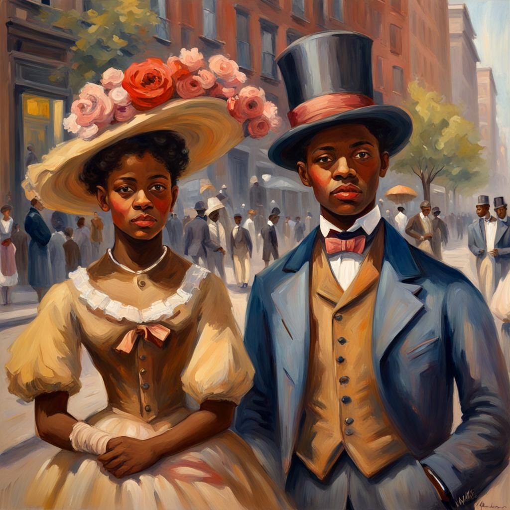 Couple in 1890s Harlem in Gouache Style