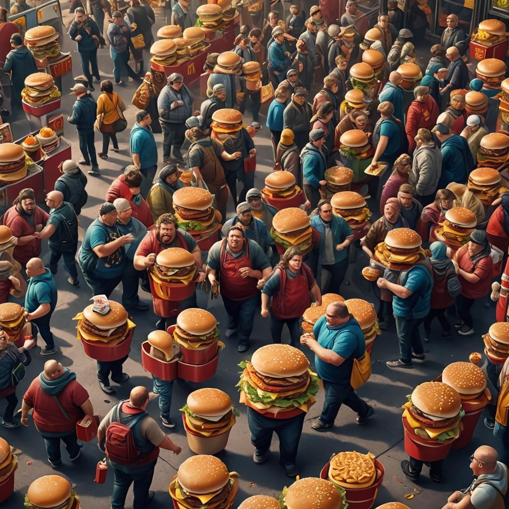 Overweight Man Pushing Through McDonald's Queue